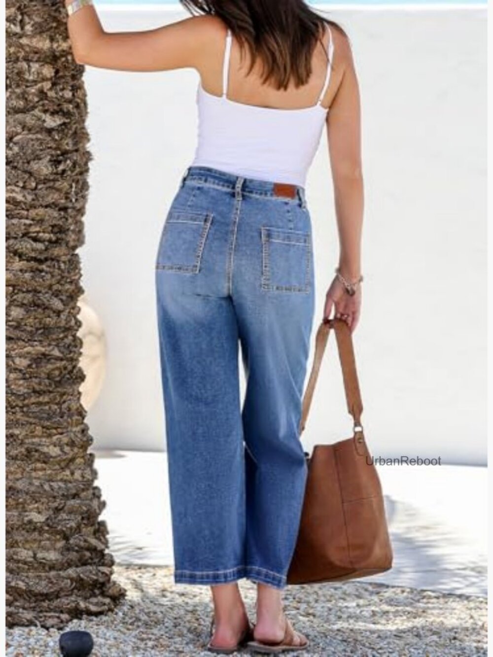 High Waisted Wide Leg Stretchy Jeans Straight Leg Ankle Denim Pants - Picture 5 of 7
